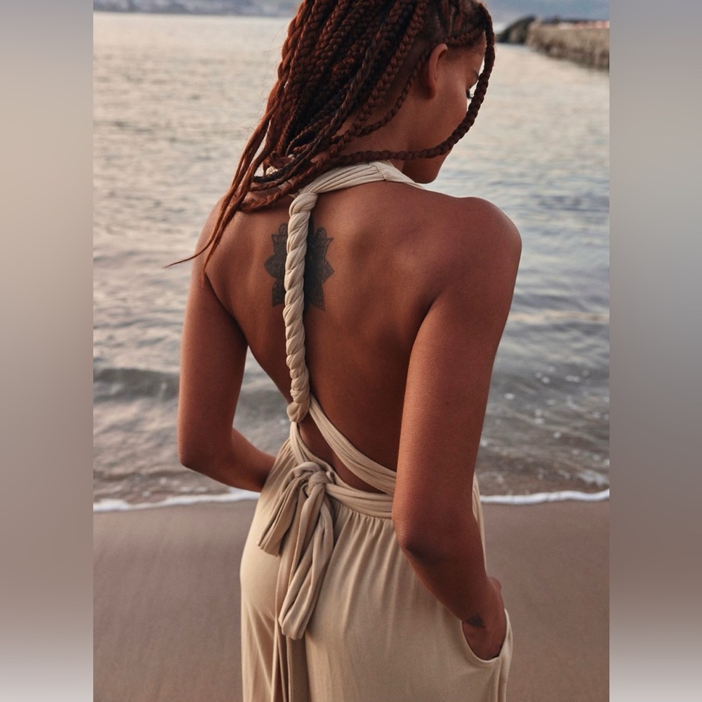 NWT Free People Dani Convertible Open-Back One-Piece Jumpsuit Beige Small NEW - Picture 3 of 7